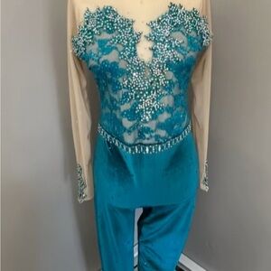Elegant Teal Beaded Jumpsuit